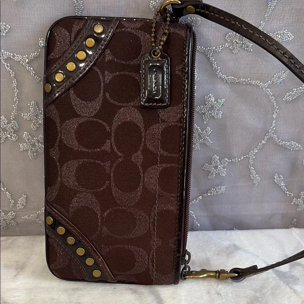 Coach Brown Crossbody Bag with Signature Monogram and Leather Trim - Picture 8 of 9